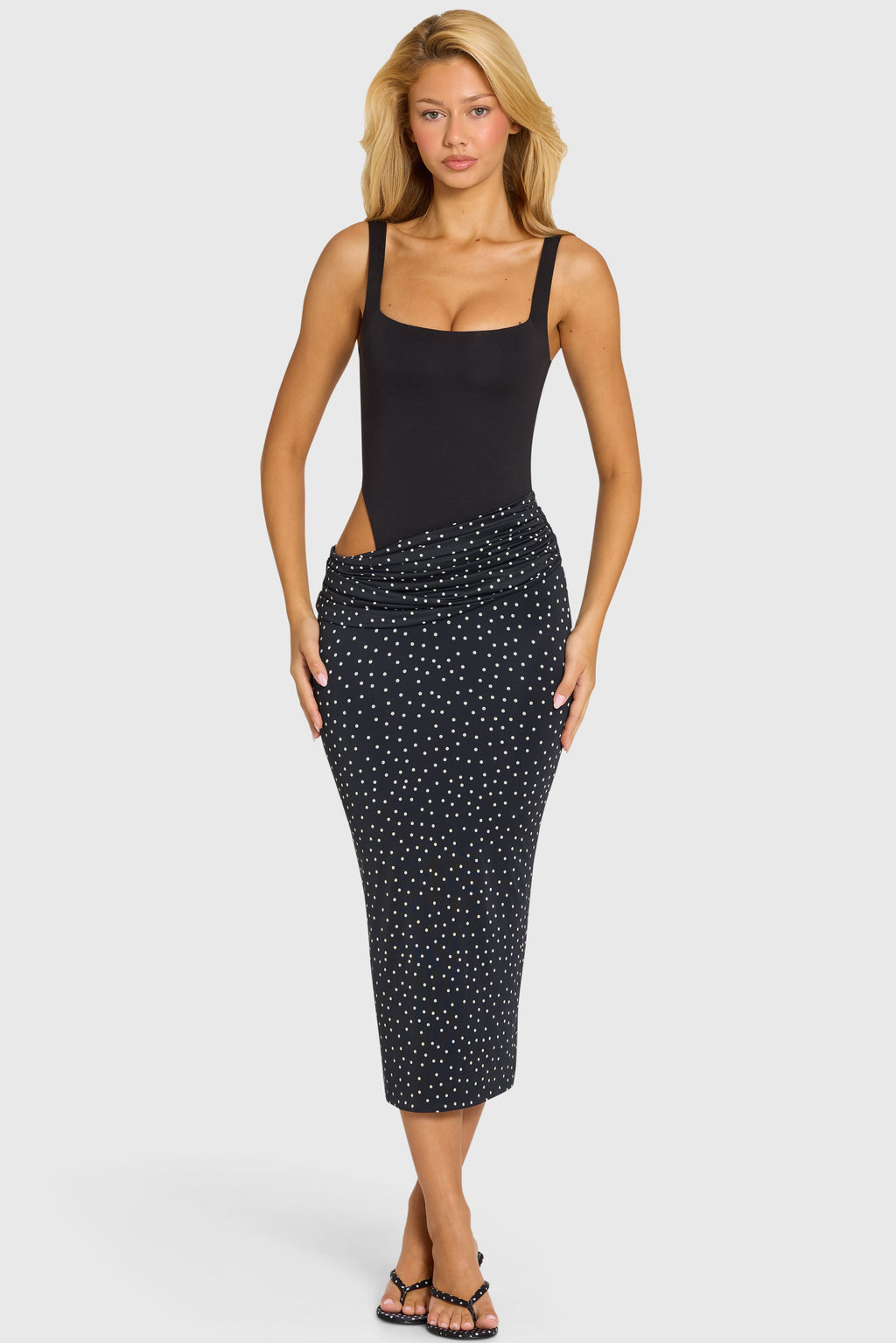 Women's Bodice Draped Midi Dress in Black — Dress
