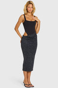 Women's Bodice Draped Midi Dress in Black — Dress