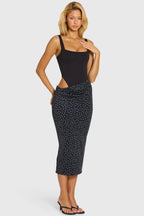 Women's Bodice Draped Midi Dress in Black — Dress