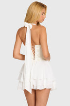 Women's Embellished Corset Mini Dress in Pearl — Dress
