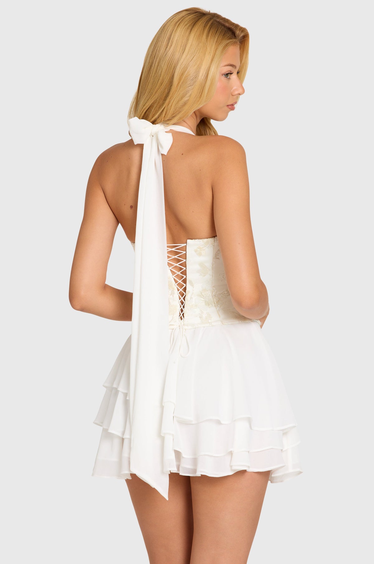 Women's Embellished Corset Mini Dress in Pearl — Dress