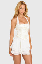 Women's Embellished Corset Mini Dress in Pearl — Dress