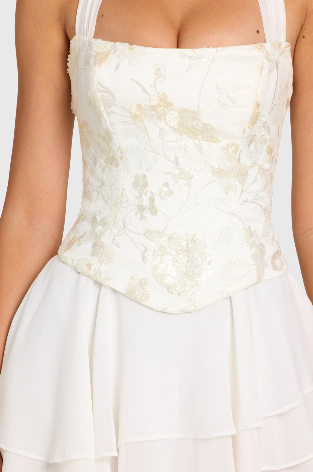Women's Embellished Corset Mini Dress in Pearl — Dress