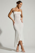 Women's Embellished Handkerchief Hem Maxi Dress in White — Dress