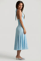 Women's Halterneck Midaxi Dress in Blue Flower Print — Dress