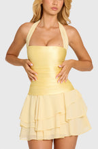 Women's Satin Corset Mini Dress in Butter — Dress
