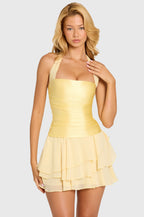 Women's Satin Corset Mini Dress in Butter — Dress