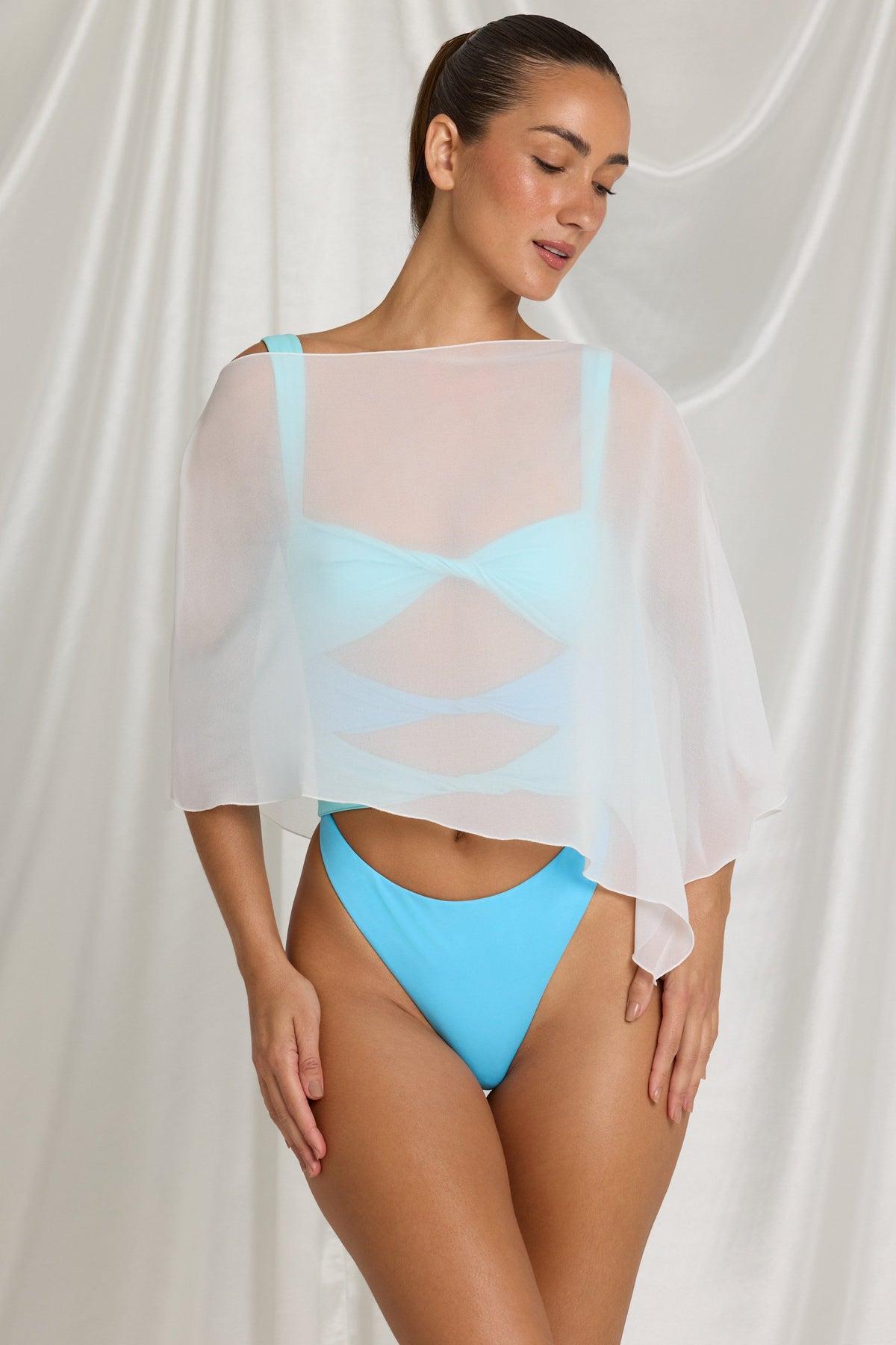 Women's Sheer Poncho in Coconut — Sweater