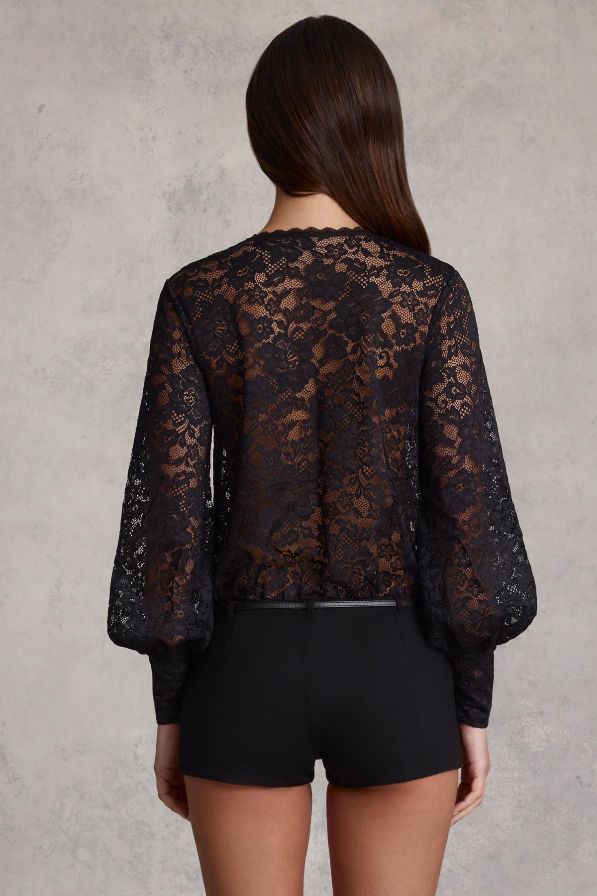 Women's Sheer Lace Plunge-Neck Loose-Fit Playsuit in Black — Jumpsuit or Romper
