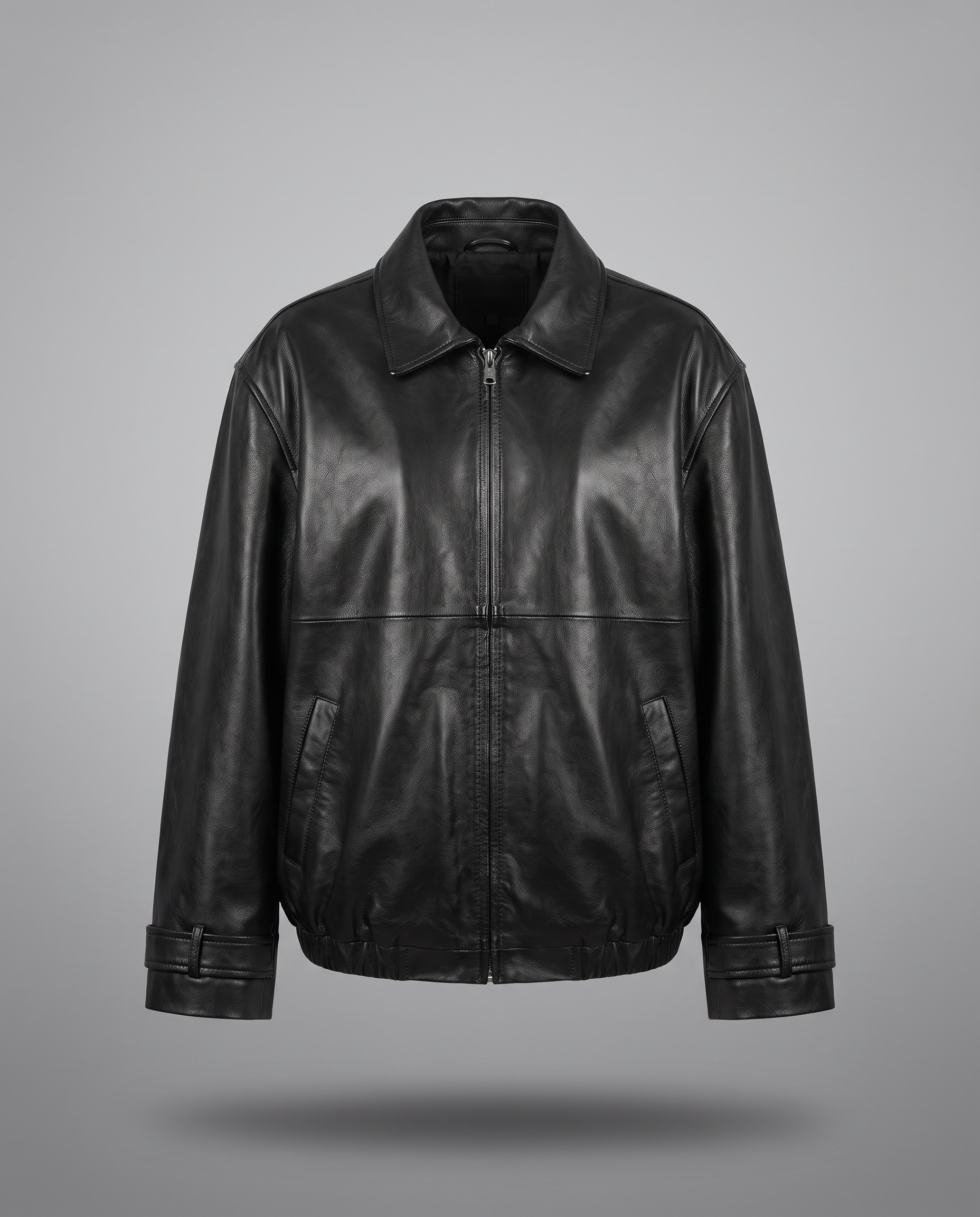 Sloane Oversized Black Leather Utility Jacket front studio packshot
