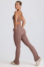 Women's Soft Active V-Waist Pocket Flared Leggings in Mocha — Activewear