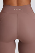 Women's Soft Active V-Waist Pocket Flared Leggings in Mocha — Activewear