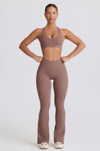 Women's Soft Active V-Waist Pocket Flared Leggings in Mocha — Activewear