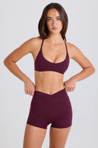 Women's Soft Active V-Waist Pocket Mini Shorts in Burgundy