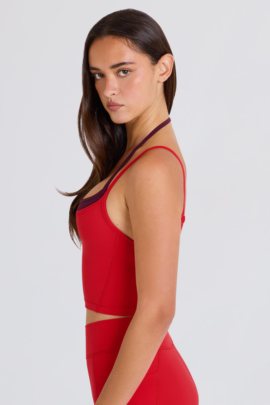 Women's Soft Active Layered Cropped Tank Top in Strawberry — Activewear
