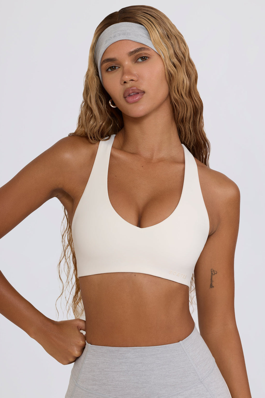 Women's Soft Active V-Neck Sports Bra in White — Activewear