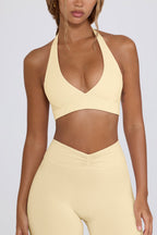 Women's Brushed Jersey V-Neck Sports Bra in Lemon Marl — Activewear