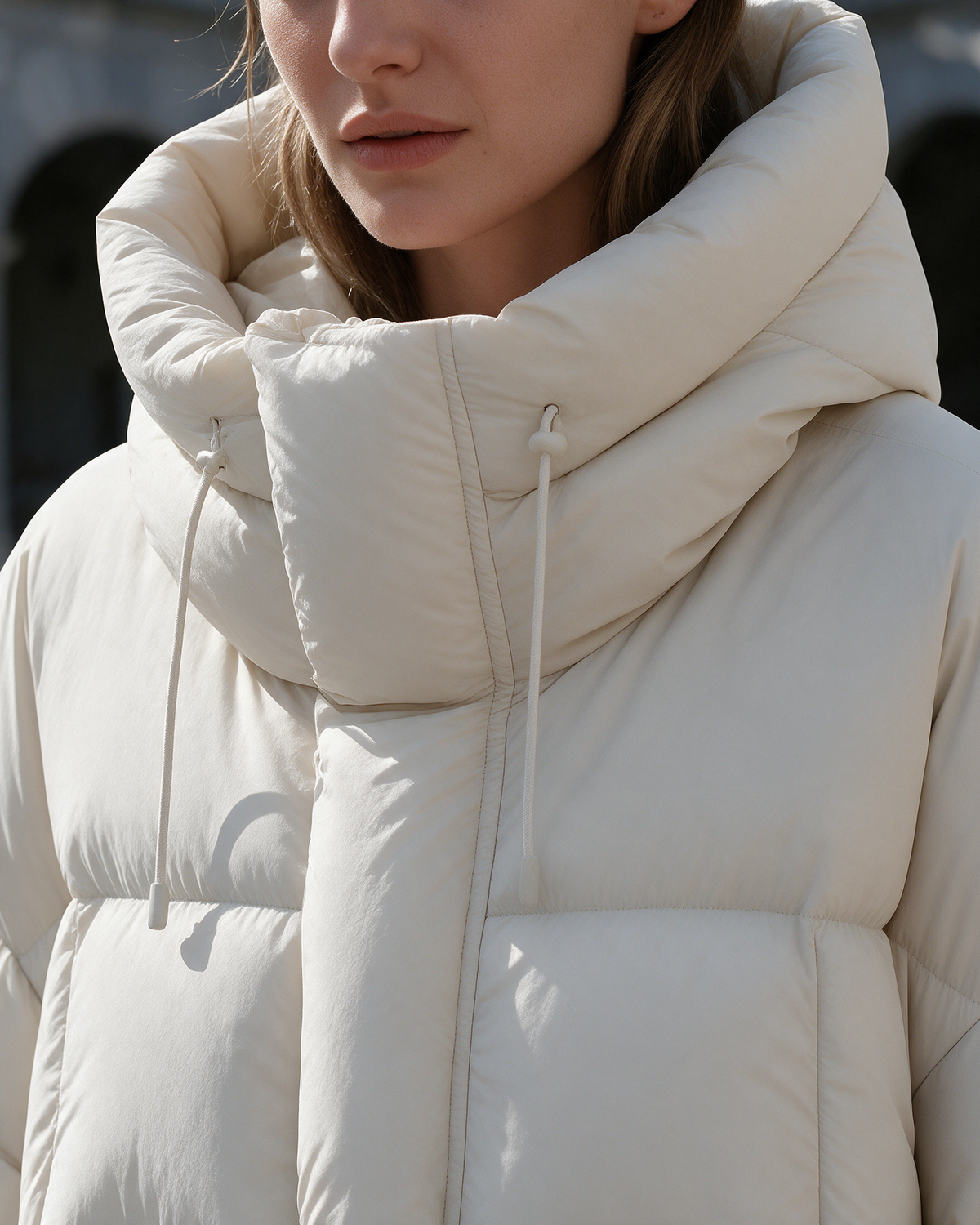Women's loose-fit hooded puffer jacket