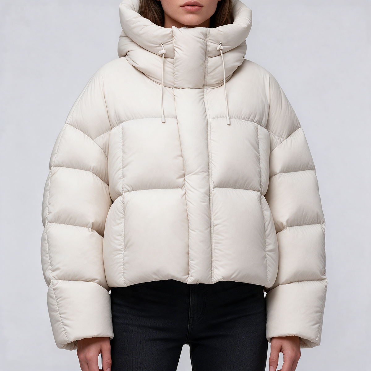 Women's loose-fit hooded puffer jacket