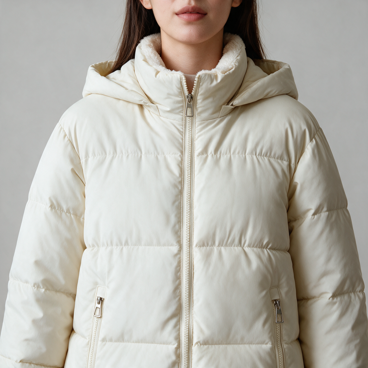 Fleece-lined hooded puffer jacket