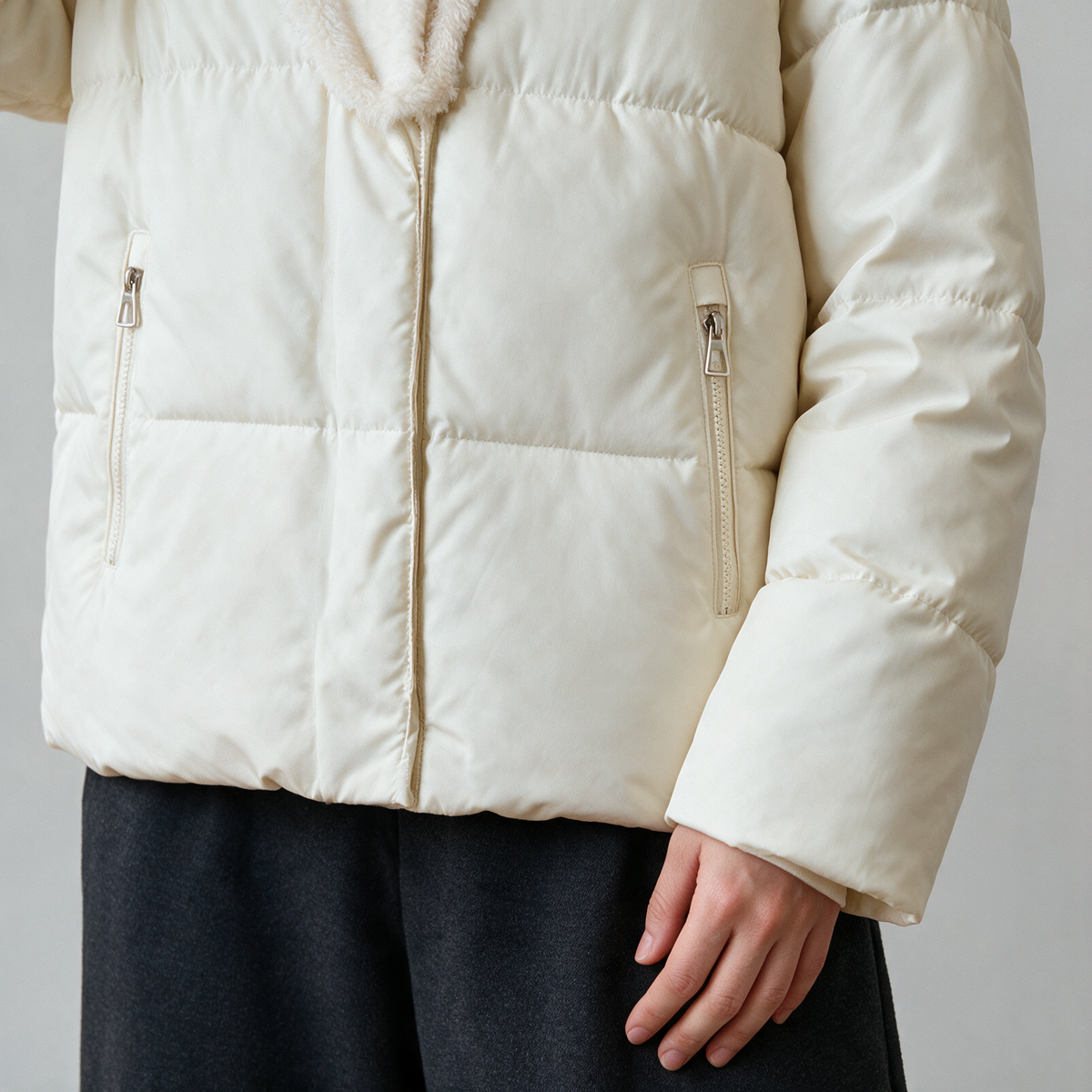 Fleece-lined hooded puffer jacket