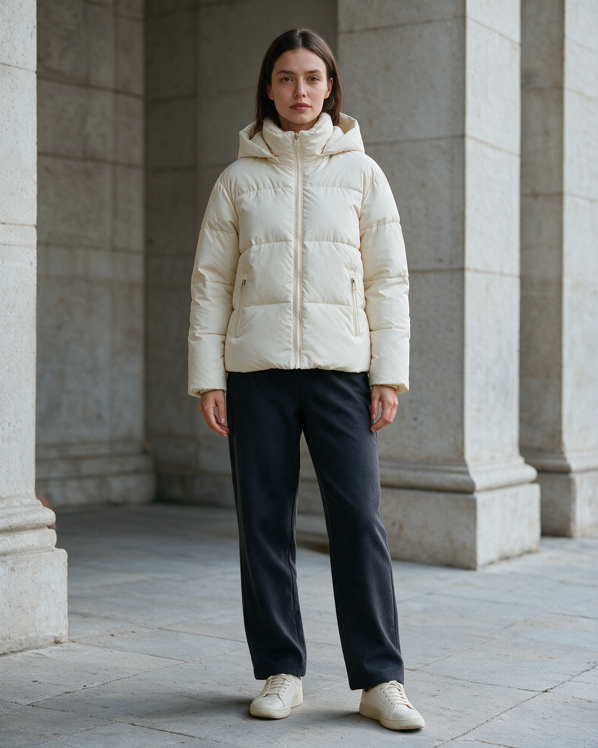 Fleece-lined hooded puffer jacket