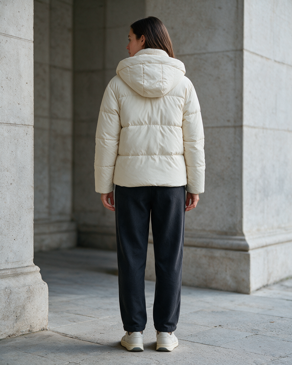 Fleece-lined hooded puffer jacket