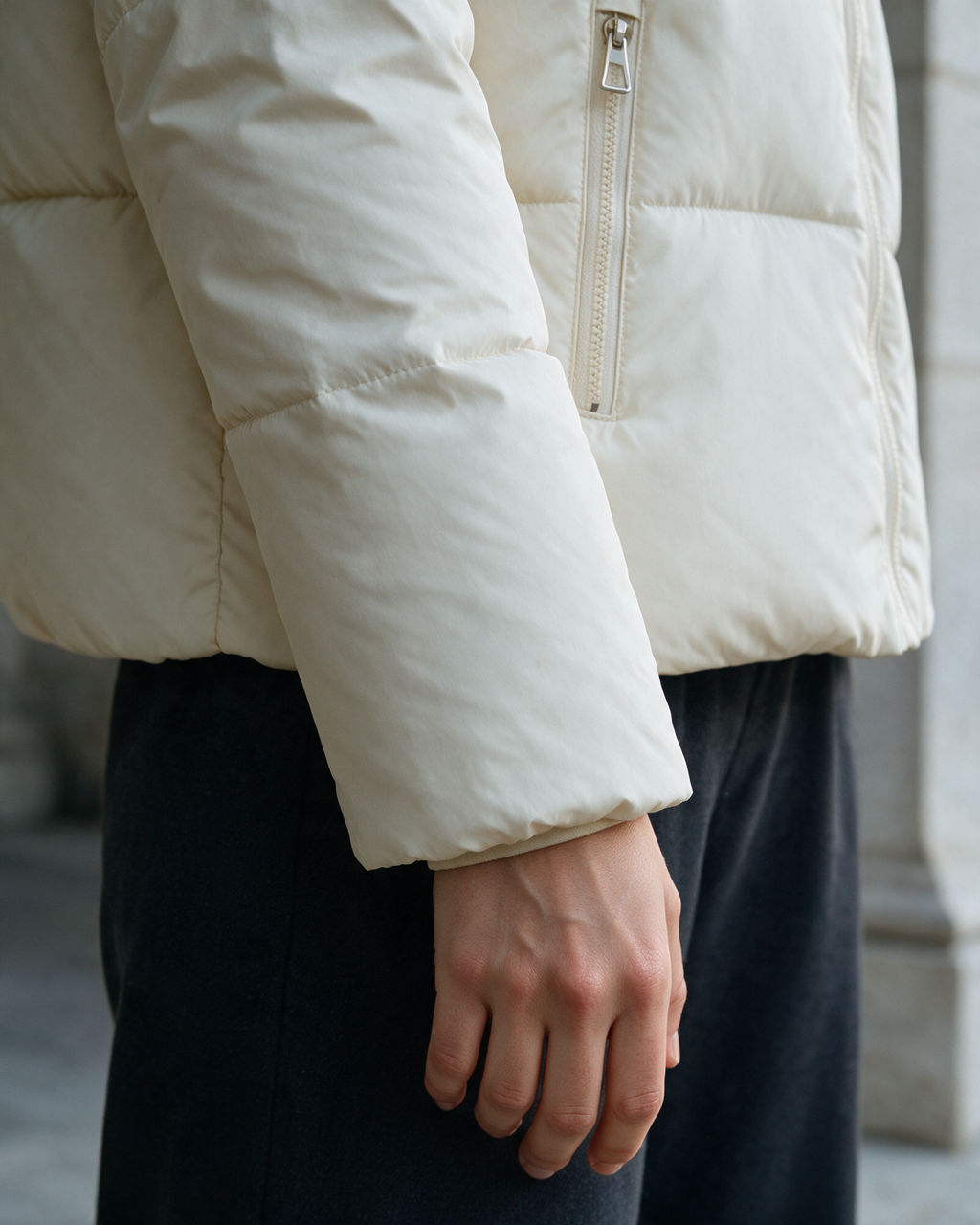 Fleece-lined hooded puffer jacket