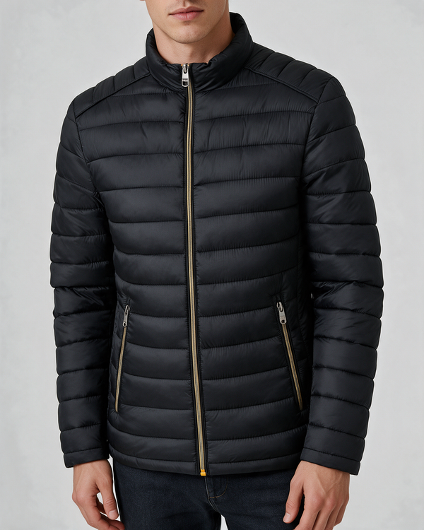 Men’s stand-collar quilted jacket — Black