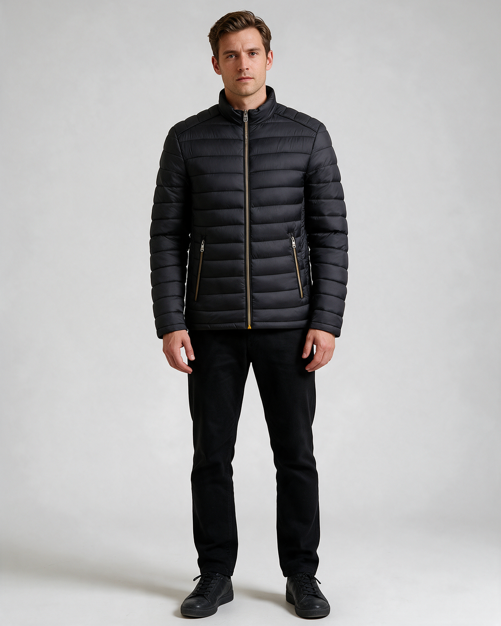 Men’s stand-collar quilted jacket — Black