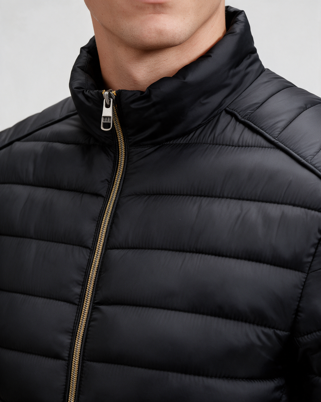 Men’s quilted jacket — Black collar detail
