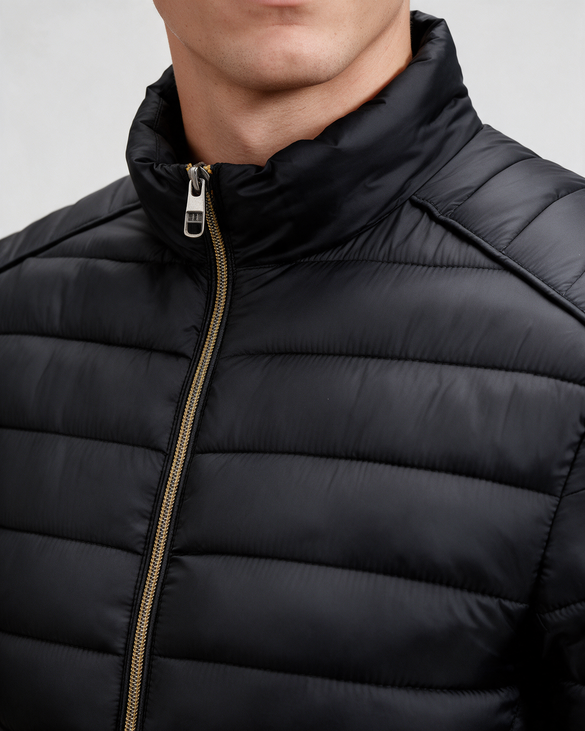 Men’s quilted jacket — Black collar detail
