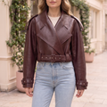 Women's Faux Leather Jacket — Burgundy Styles — cropped on-model hero