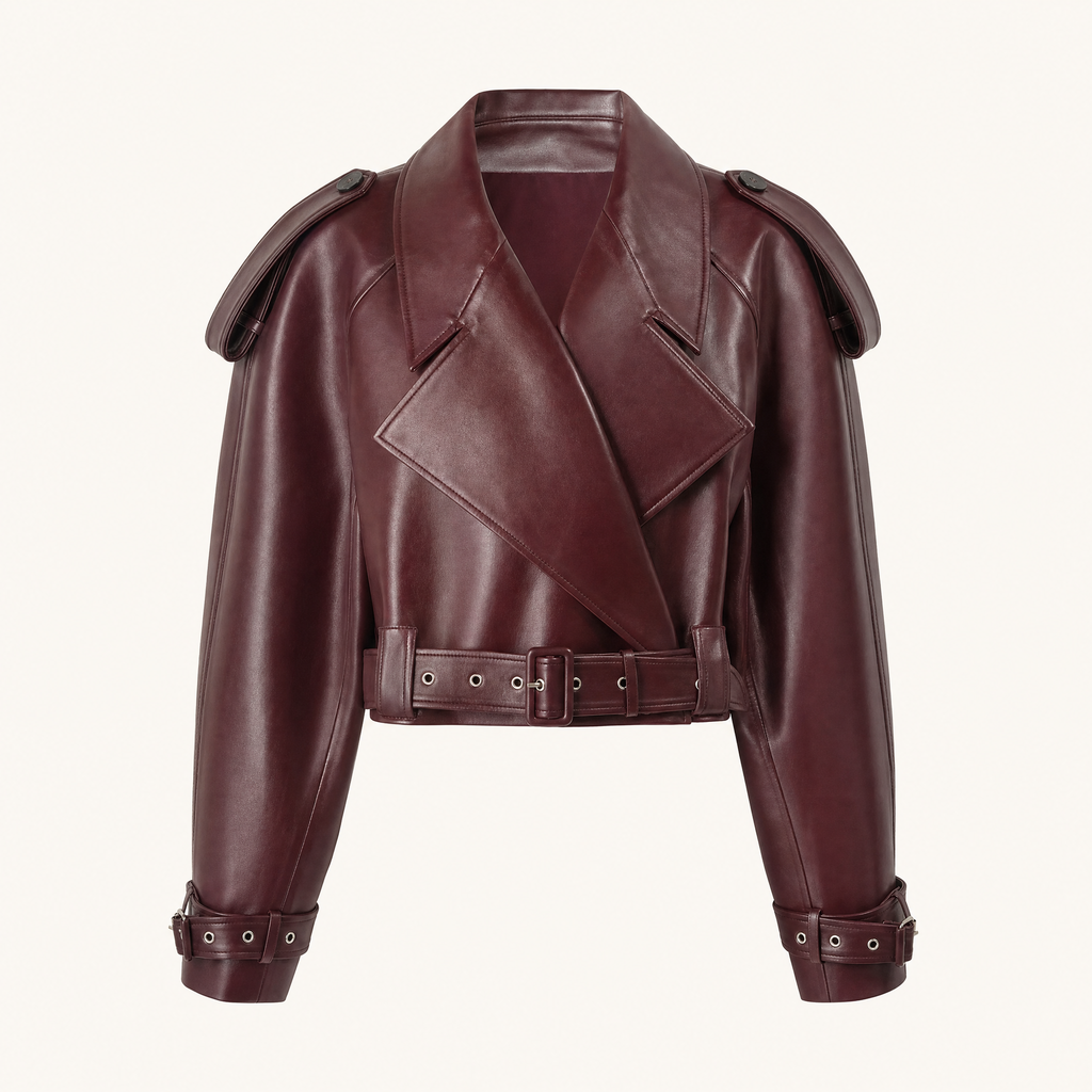 Women's Faux Leather Jacket — Wine red — front product