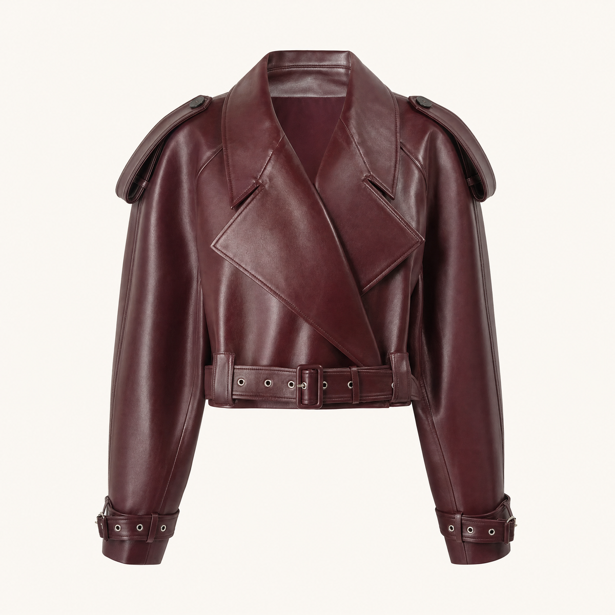 Women's Faux Leather Jacket — Wine red — front product