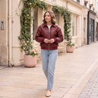 Women's Faux Leather Jacket — Deep red — full outfit