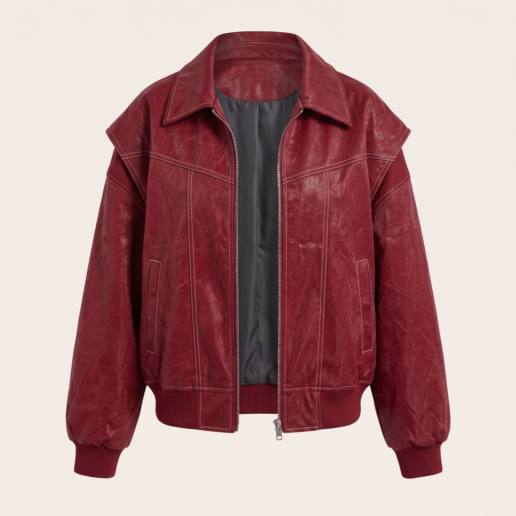 Women's Faux Leather Jacket — Deep red — front product