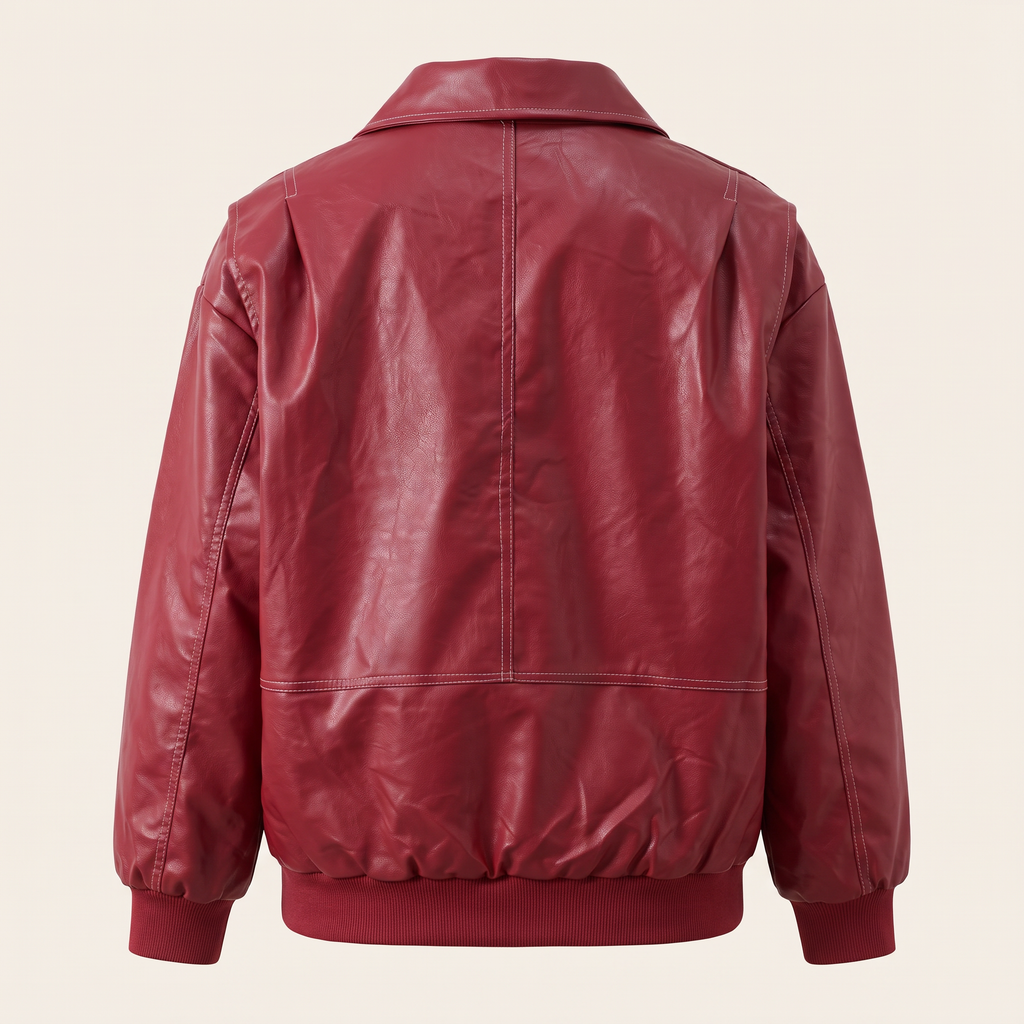 Women's Faux Leather Jacket — Deep red — rear product