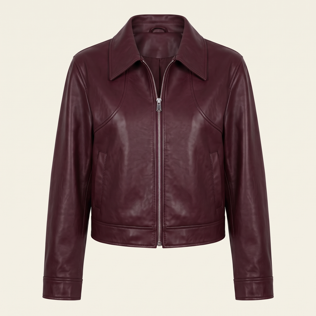 Women's Faux Leather Jacket — Wine red 1 — front product