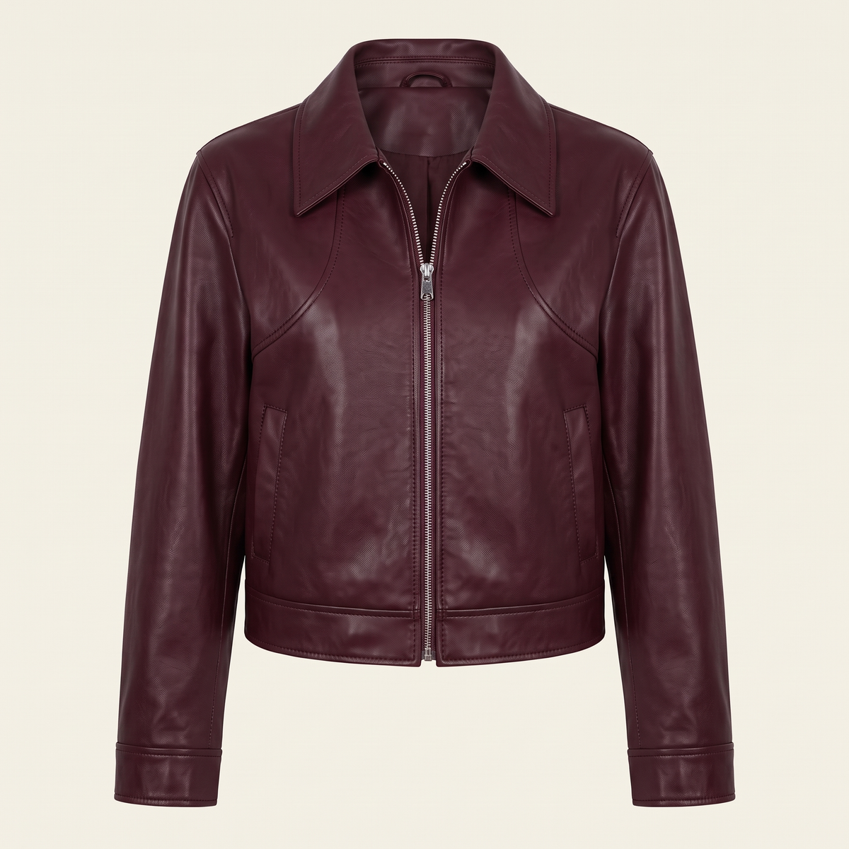Women's Faux Leather Jacket — Wine red 1 — front product