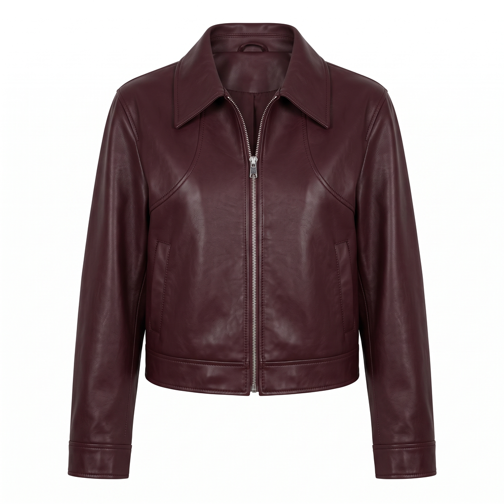 Women's Faux Leather Jacket — Wine red 1 — alternate front product