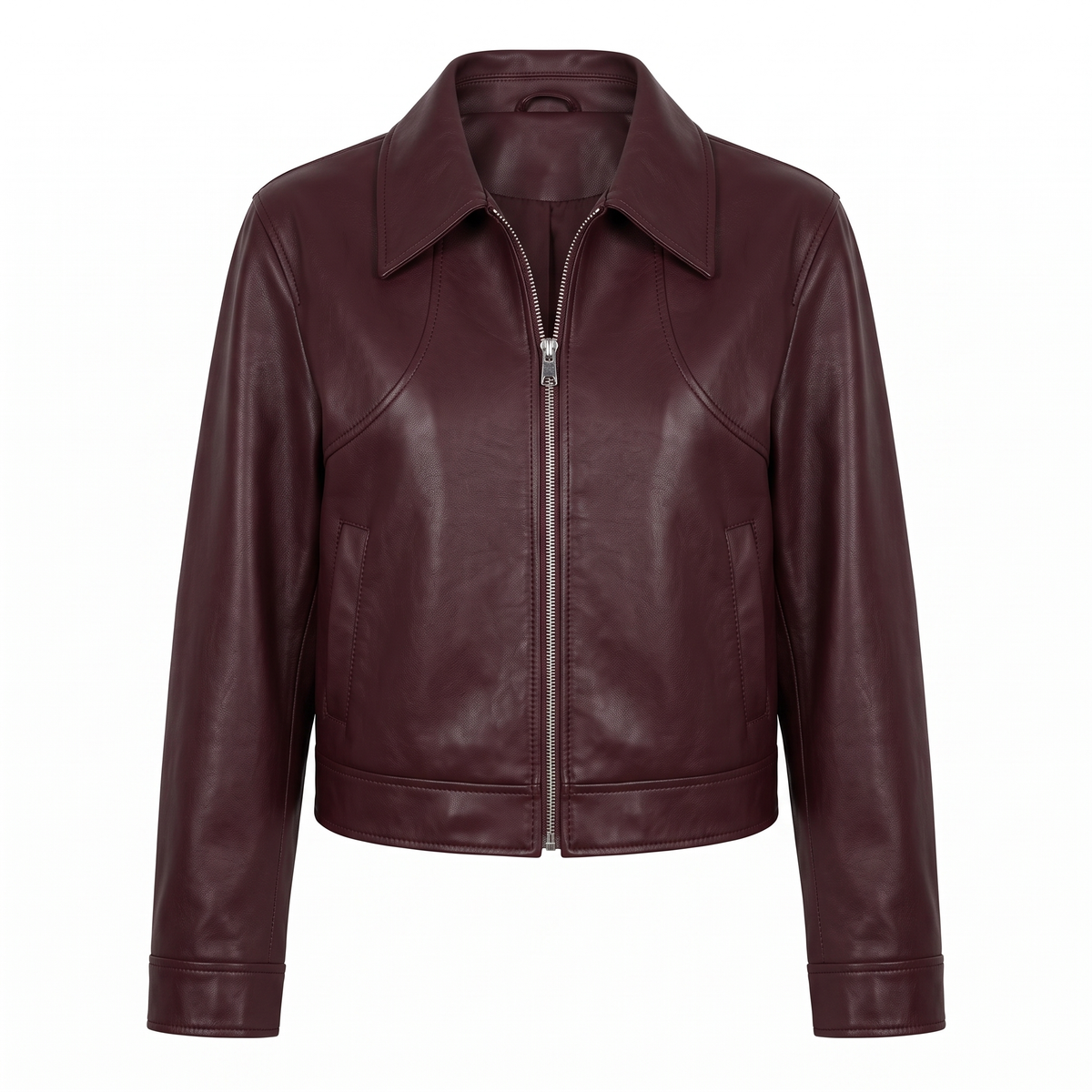 Women's Faux Leather Jacket — Wine red 1 — alternate front product