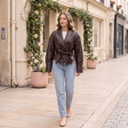 Women's Faux Leather Jacket — Brown red — full outfit