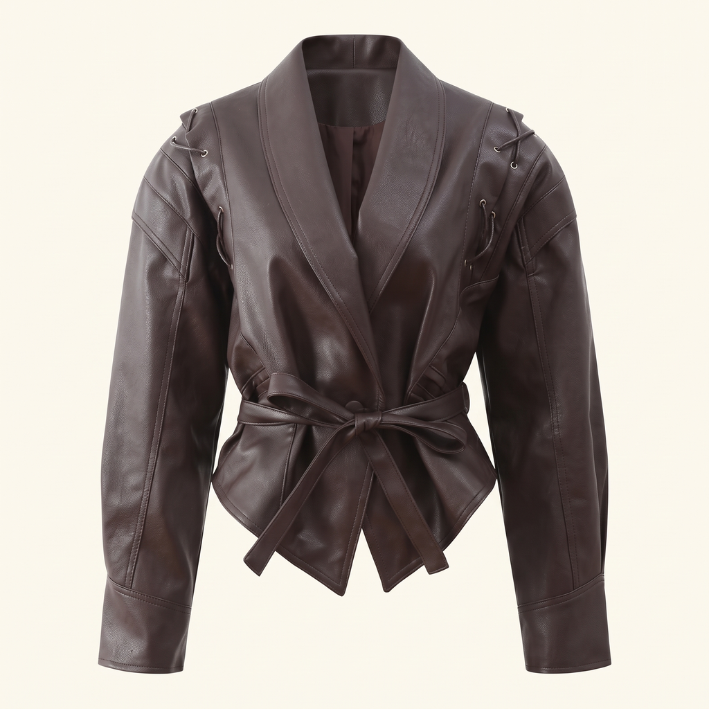 Women's Faux Leather Jacket — Brown red — front product