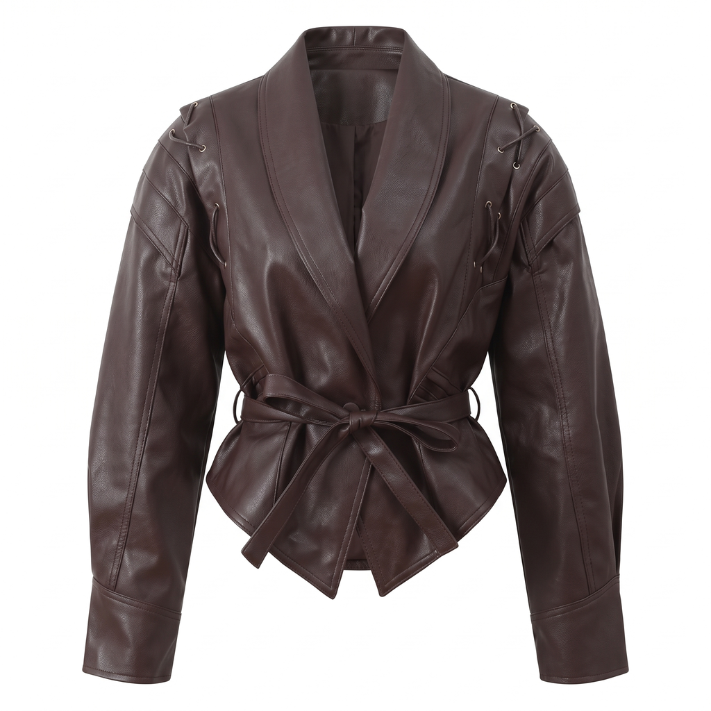 Women's Faux Leather Jacket — Brown red — alternate front product