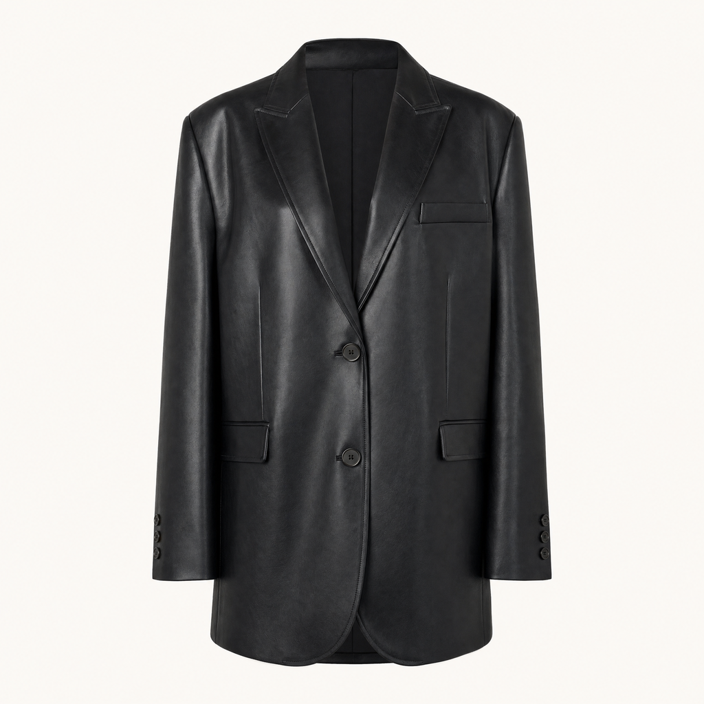 Women's Oversized Faux Leather Blazer — Black — front product