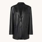 Women's Oversized Faux Leather Blazer — Black — front product
