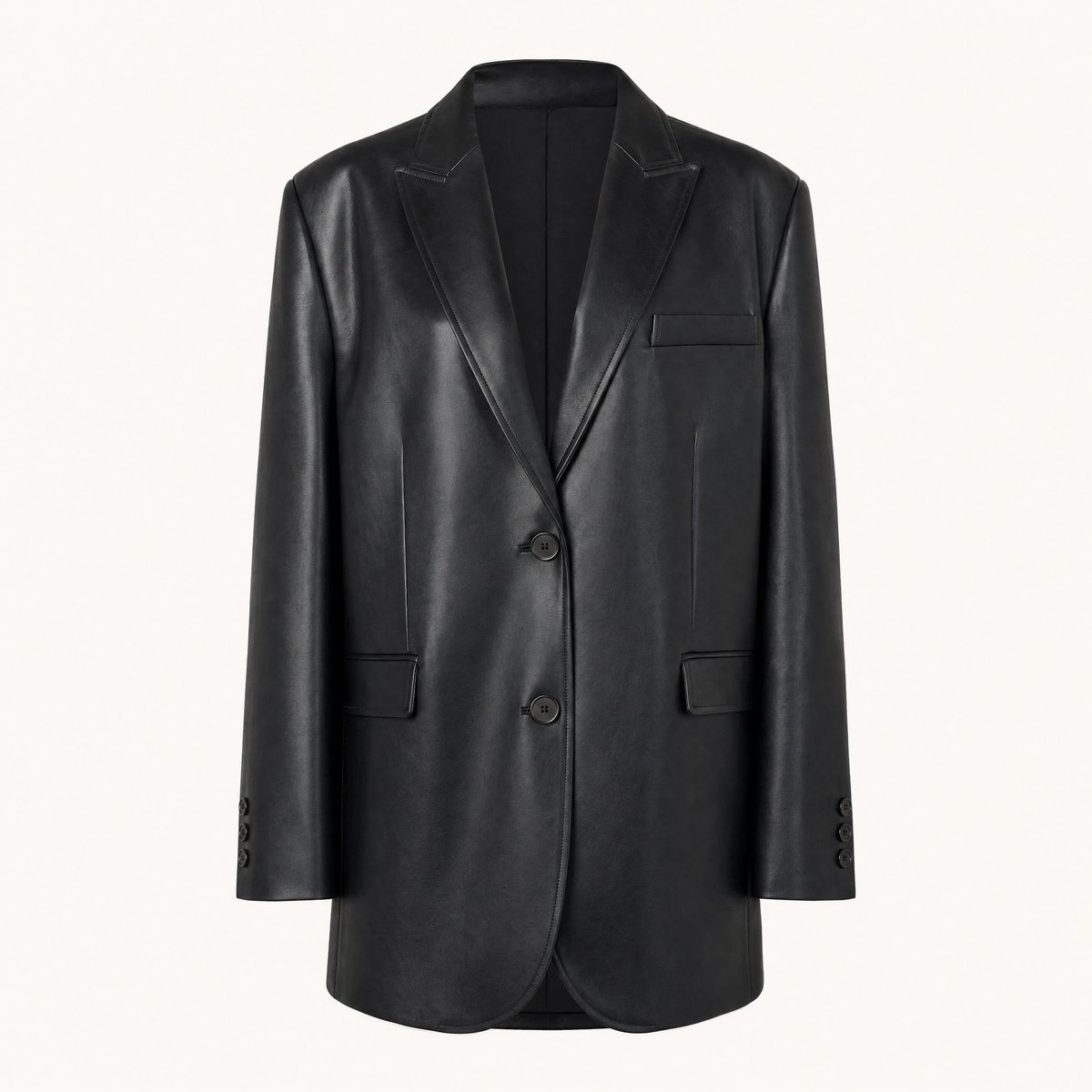 Women's Oversized Faux Leather Blazer — Black — front product