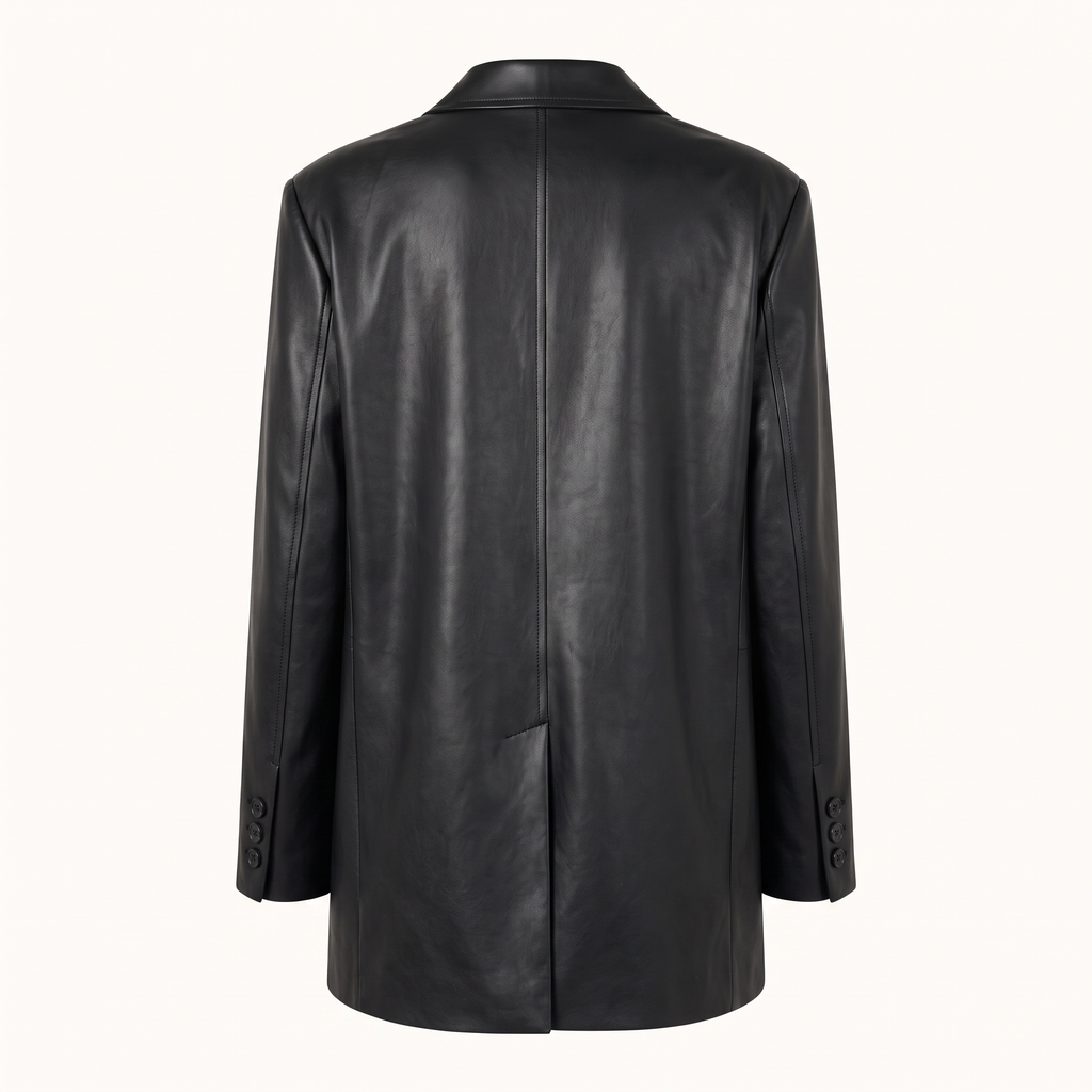Women's Oversized Faux Leather Blazer — Black — rear product