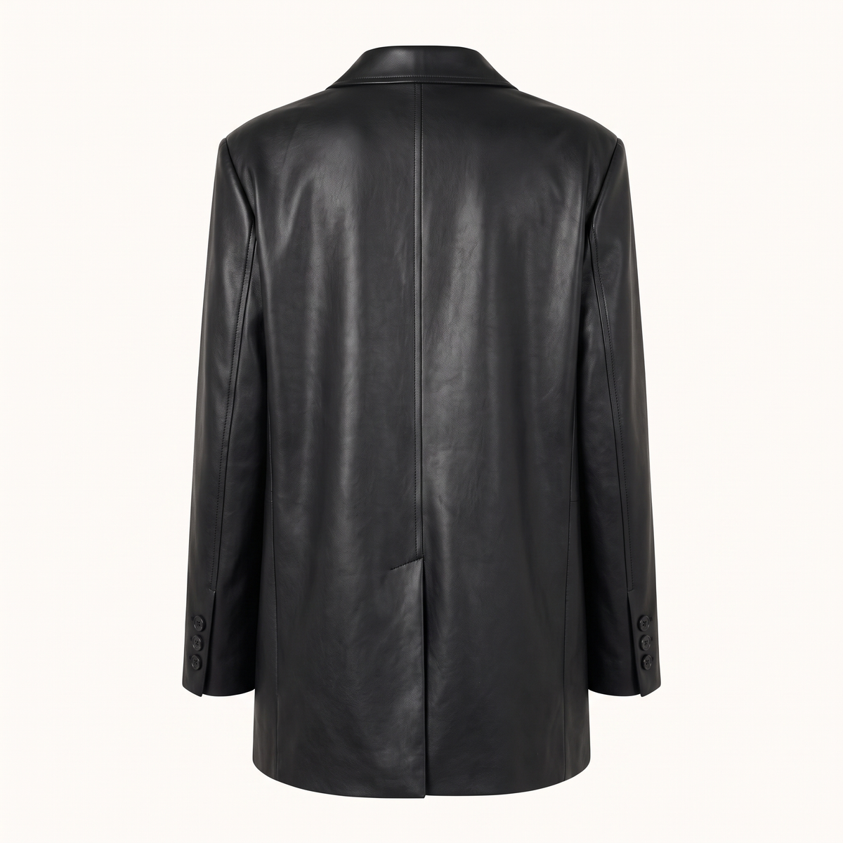 Women's Oversized Faux Leather Blazer — Black — rear product